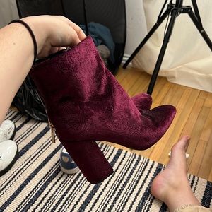Maroon Velvet brocade ankle boot